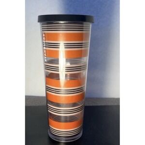 2018 Starbucks Black Orange Stripe Halloween Venti Tumbler. No Straw Hot Cold